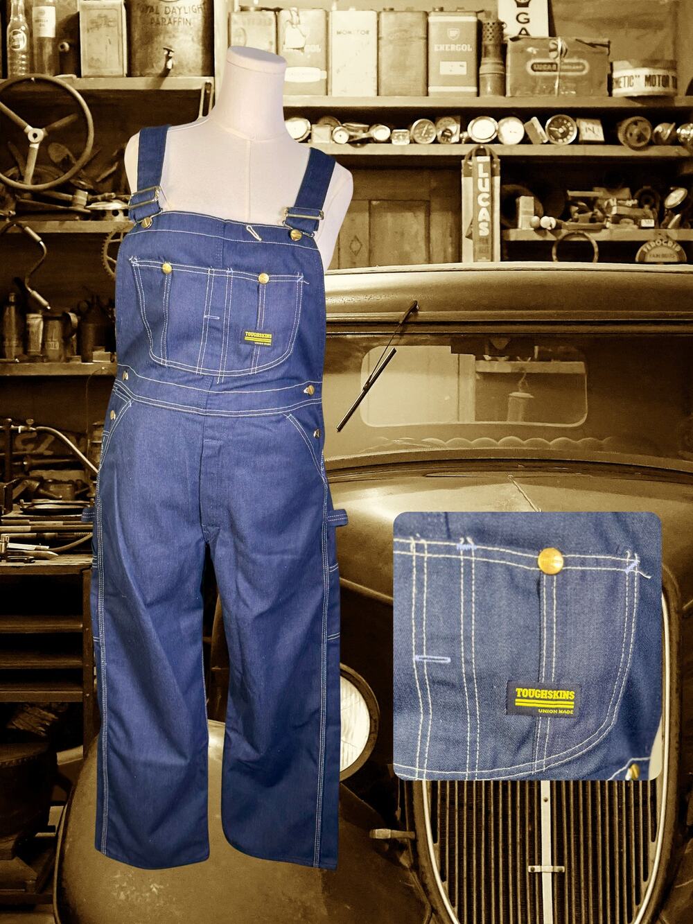 Deadstock Vintage Sears 1989 Toughskins Union Made Denim Bib Overalls 36”X 28"